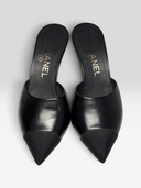 02 Chanel by Karl Lagerfeld Pre-Fall 2016 Black Serpent Pearl Heel Mules - Pair Front Angle