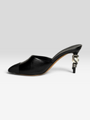 05 Chanel by Karl Lagerfeld Pre-Fall 2016 Black Serpent Pearl Heel Mules - Individual Shoe Side Profile 1
