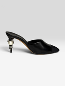 06 Chanel by Karl Lagerfeld Pre-Fall 2016 Black Serpent Pearl Heel Mules - Individual Shoe Side Profile 2