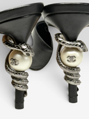 07 Chanel by Karl Lagerfeld Pre-Fall 2016 Black Serpent Pearl Heel Mules - Serpent Pearl Heel Detail - Pair