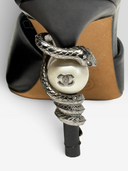 08 Chanel by Karl Lagerfeld Pre-Fall 2016 Black Serpent Pearl Heel Mules - Serpent Pearl Heel Detail
