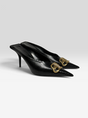 01 Balenciaga Square Knife BB 80 Black Python-Effect Leather Mules - Pair Front Angle
