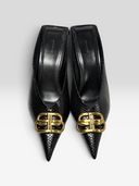 01 Balenciaga Square Knife BB 80 Black Python-Effect Leather Mules - Pair Top View