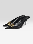 04 Balenciaga Square Knife BB 80 Black Python-Effect Leather Mules - Pair Side Angle