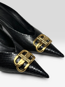 07 Balenciaga Square Knife BB 80 Black Python-Effect Leather Mules - BB Hardware & Python-Effect Detail