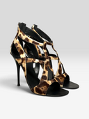 01 Giuseppe Zanotti Leopard Calf Hair Cage Heels - Pair Front Left Angle