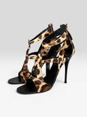 03 Giuseppe Zanotti Leopard Calf Hair Cage Heels - Pair Side Angle