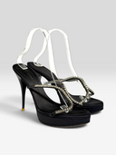 01 Giuseppe Zanotti Black Satin Crystal Platform Mules - Pair Front Left Angle