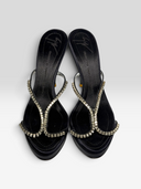 02 Giuseppe Zanotti Black Satin Crystal Platform Mules - Pair Top View