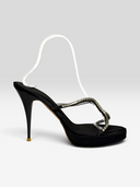 06 Giuseppe Zanotti Black Satin Crystal Platform Mules - Individual Shoe Angle 1