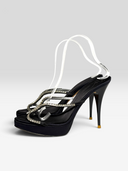 08 Giuseppe Zanotti Black Satin Crystal Platform Mules - Individual Shoe Angle 3