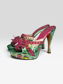 03 Christian Dior by John Galliano FW2003 Koi Python Satin Platform Mules - Pair Front Right Angle
