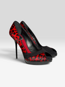 01 Christian Dior by John Galliano Red Leopard Pony Hair Suede Platform Pumps - Pair Front Left Angle