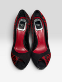 02 Christian Dior by John Galliano Red Leopard Pony Hair Suede Platform Pumps - Pair Top View