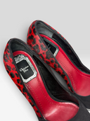 07 Christian Dior by John Galliano Red Leopard Pony Hair Suede Platform Pumps - Insole Brand Detail