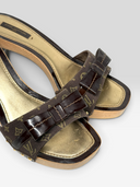 07 Louis Vuitton by Marc Jacobs Vintage Monogram Wood Platform Bow Mules - Monogram Bow Detail