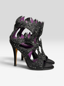 Giuseppe Zanotti Black Crystal Cutout Cage Sandals - Pair Front Left Angle