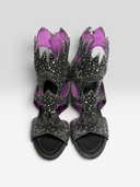 Giuseppe Zanotti Black Crystal Cutout Cage Sandals - Pair Top View