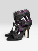 Giuseppe Zanotti Black Crystal Cutout Cage Sandals - Pair Front Right Angle
