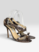 Jimmy Choo Vintage Metallic Bronze Crystal Buckle Sandals - Pair Front Left Angle