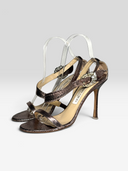 Jimmy Choo Vintage Metallic Bronze Crystal Buckle Sandals - Pair Front Right Angle
