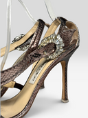 Jimmy Choo Vintage Metallic Bronze Crystal Buckle Sandals - Crystal Buckle Detail 2