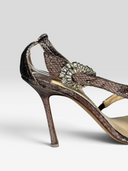 Jimmy Choo Vintage Metallic Bronze Crystal Buckle Sandals - Individual Shoe Rear Side View