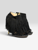 Hervé Léger Frayah Black Suede Fringe Platform Booties - Pair Front Left Angle