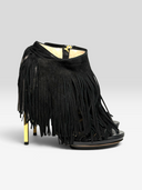 Hervé Léger Frayah Black Suede Fringe Platform Booties - Pair Front Right Angle