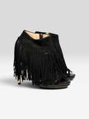 Hervé Léger Frayah Black Suede Fringe Platform Booties - Pair Side Angle