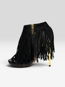 Hervé Léger Frayah Black Suede Fringe Platform Booties - Individual Shoe Side Profile