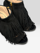 Hervé Léger Frayah Black Suede Fringe Platform Booties - Pair Front Detail View