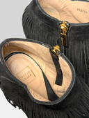 Hervé Léger Frayah Black Suede Fringe Platform Booties - Interior Brand & Zip Detail