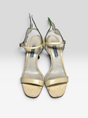 Prada 2018 Flame White & Acid Green Patent Leather Heel Sandals - Pair Top View