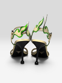 Prada 2018 Flame White & Acid Green Patent Leather Heel Sandals - Pair Heel View