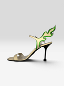 Prada 2018 Flame White & Acid Green Patent Leather Heel Sandals - Individual Shoe Side Profile