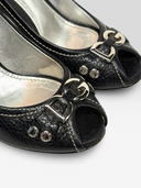 Dolce & Gabbana Vintage Black Leather DG Logo Peep-Toe Pumps - Pair Front Left Angle