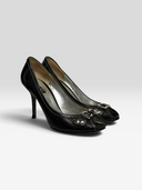 Dolce & Gabbana Vintage Black Leather DG Logo Peep-Toe Pumps - Pair Top View