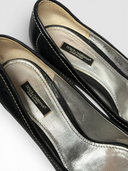 Dolce & Gabbana Vintage Black Leather DG Logo Peep-Toe Pumps - Pair Front Right Angle