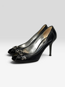 Dolce & Gabbana Vintage Black Leather DG Logo Peep-Toe Pumps - Individual Shoe Side Profile 1