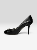 Dolce & Gabbana Vintage Black Leather DG Logo Peep-Toe Pumps - Individual Shoe Side Profile 2