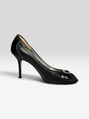 Dolce & Gabbana Vintage Black Leather DG Logo Peep-Toe Pumps - DG Logo Detail