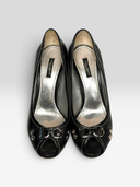 Dolce & Gabbana Vintage Black Leather DG Logo Peep-Toe Pumps - Soles