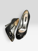 Dolce & Gabbana Vintage Black Leather DG Logo Peep-Toe Pumps - Sole Brand Size & Origin Stamp
