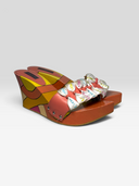 Emilio Pucci Vintage Multicolour Logo Ribbon Platform Wedge Mules - Pair Front Angle