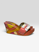 Emilio Pucci Vintage Multicolour Logo Ribbon Platform Wedge Mules - Side Profile 1