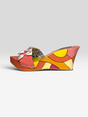 Emilio Pucci Vintage Multicolour Logo Ribbon Platform Wedge Mules - Side Profile 2
