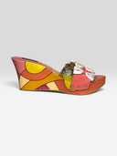 Emilio Pucci Vintage Multicolour Logo Ribbon Platform Wedge Mules - Alternate Side Profile