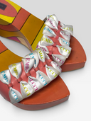 Emilio Pucci Vintage Multicolour Logo Ribbon Platform Wedge Mules - Logo Ribbon Detail