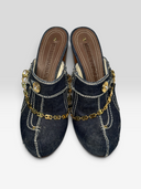 Gianmarco Lorenzi Vintage Blue Denim Chainlink Platform Clog Mules - Pair Front View